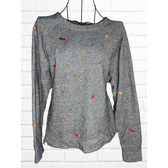 Lou‎ & Grey for Loft Women's Medium Sweatshirt Embroidered Emoji Pullover - Picture 1 of 9
